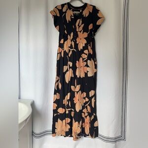 Maeve Floral Black and Coral Cassandra Maxi Dress